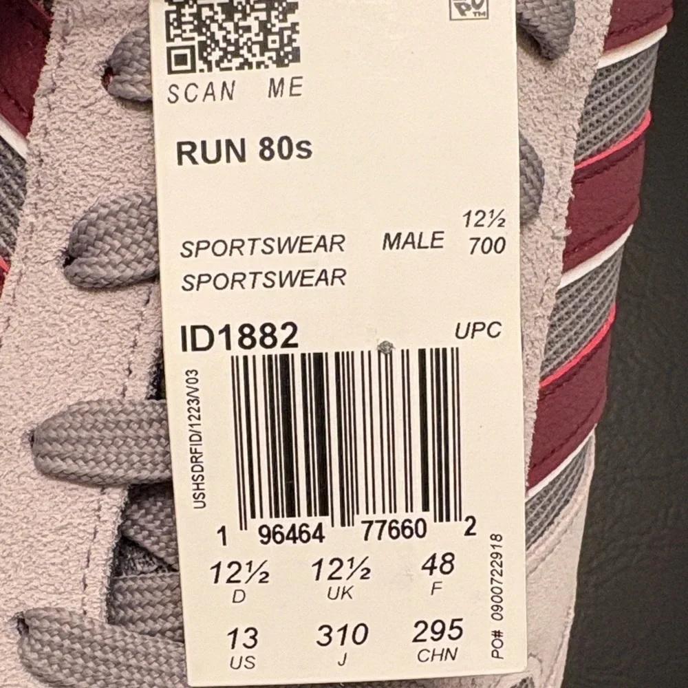 New Men’s‎ Adidas Run 80s Gray and Maroon Sneakers Size 13